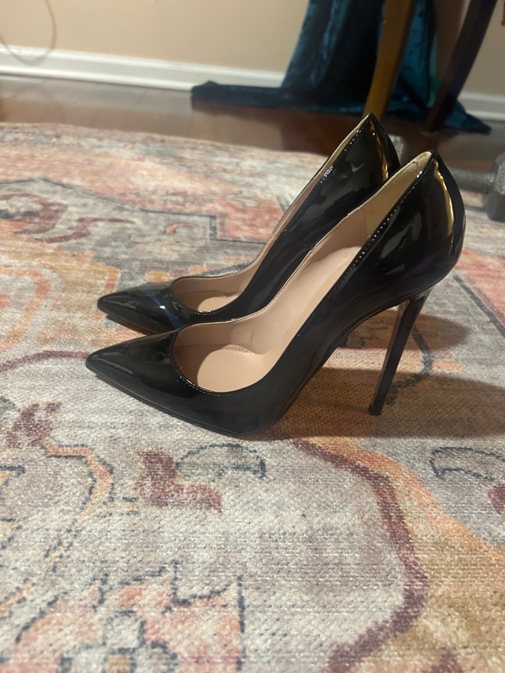 Vera Pelle Black Patent Pointed-Toe Stiletto Heels